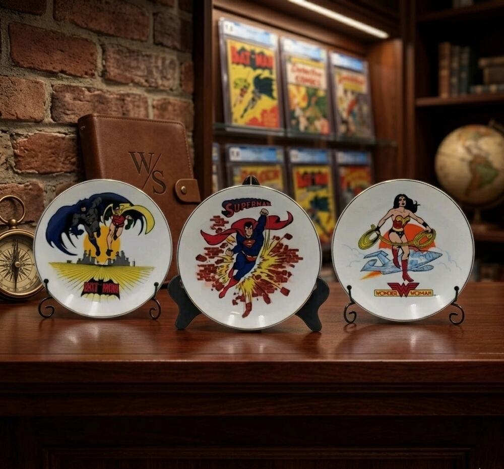 Set 3 Plates DC 1983 Batmat Superman Wonder Woman Vintage
